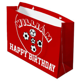 Boys soccer football red PERSONALIZE Large Gift Bag