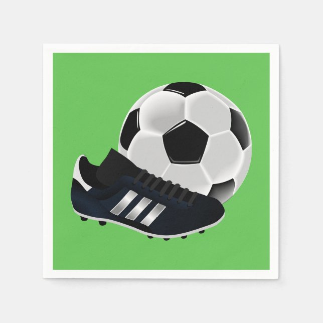 Boy's soccer football sport themed birthday party napkins (Front)