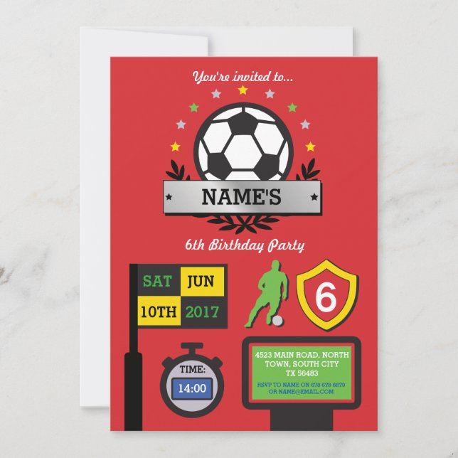 Boy's Soccer Party Birthday Sports Red Invite (Front)