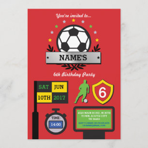 Boy's Soccer Party Birthday Sports Red Invite