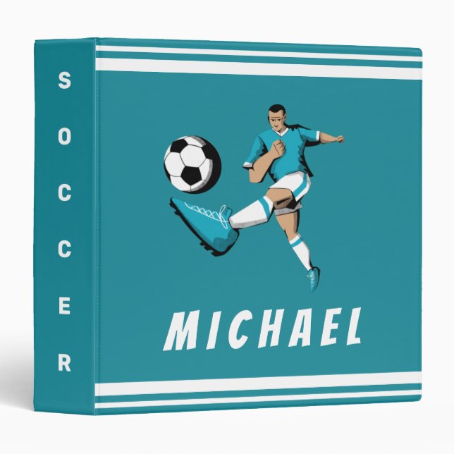 Boys Soccer Player Cool Graphic Illustration Name  3 Ring Binder (Front/Spine)