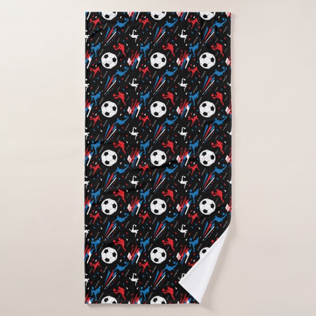 Boys Soccer Player - Red White Blue Freestyle Bath Towel (Bath Towel)