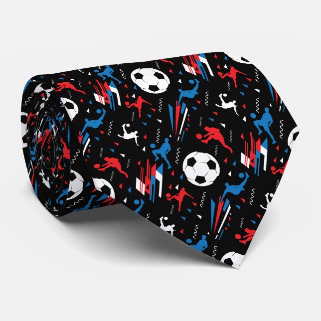 Boys Soccer Player - Red White Blue Freestyle Neck Tie (Rolled)