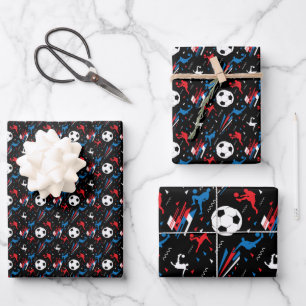 Boys Soccer Player - Red White Blue Freestyle Wrapping Paper Sheets