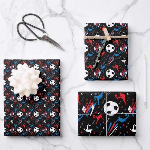 Boys Soccer Player _ Red White Blue Freestyle Wrapping Paper Sheets