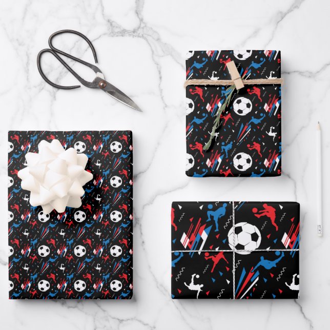 Boys Soccer Player - Red White Blue Freestyle Wrapping Paper Sheets (Front)