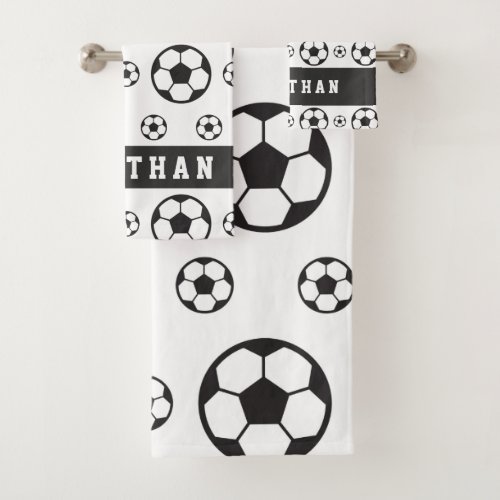 Boys Soccer Players Name  Number Sports Fan Ball Bath Towel Set