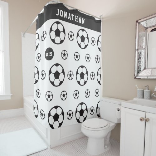Boys Soccer Players Name  Number Sports Fan Ball Shower Curtain