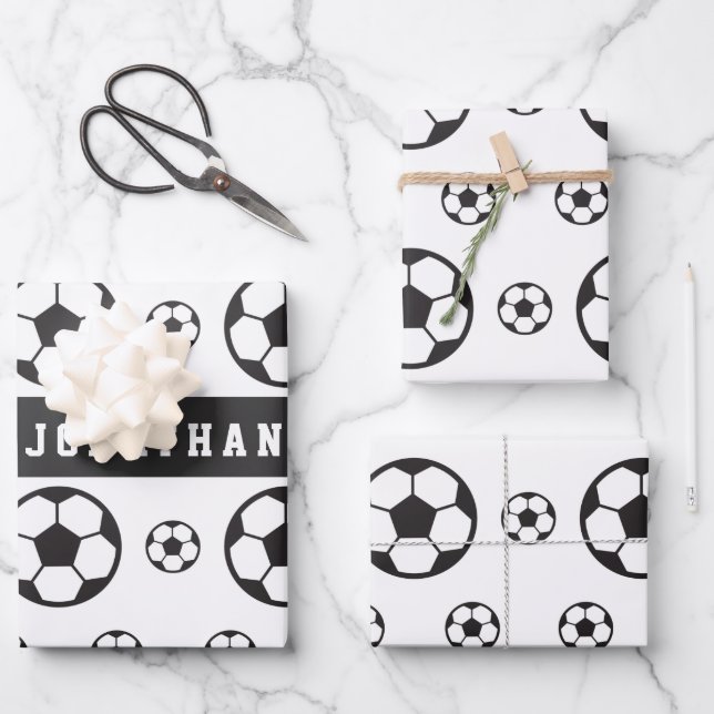 Boys Soccer Player's Name Team Sports Fan Ball  Wrapping Paper Sheets (Front)