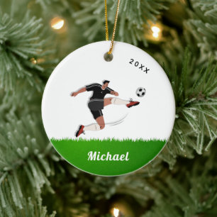 Boy's Soccer Player's Name & Year Athlete Sports   Ceramic Ornament