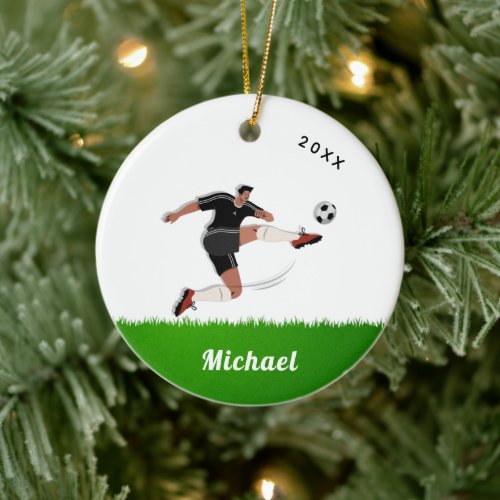 Boy's Soccer Player's Name &amp; Year Athlete Sports   Ceramic Ornament