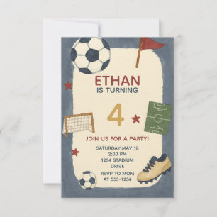 Boys Soccer Sports Birthday Party Invitation