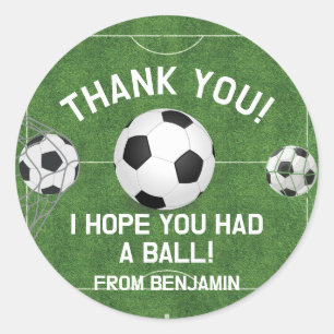 Boys Soccer Sports Thank You Kids Birthday Favor Classic Round Sticker
