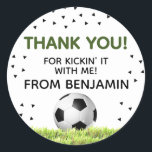 Boys Soccer Sports Thank You Kids Birthday Favor  Classic Round Sticker<br><div class="desc">Football Boy Birthday Party Favor sticker</div>