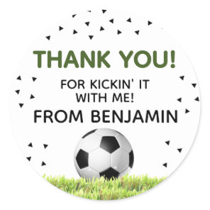 Boys Soccer Sports Thank You Kids Birthday Favor  Classic Round Sticker