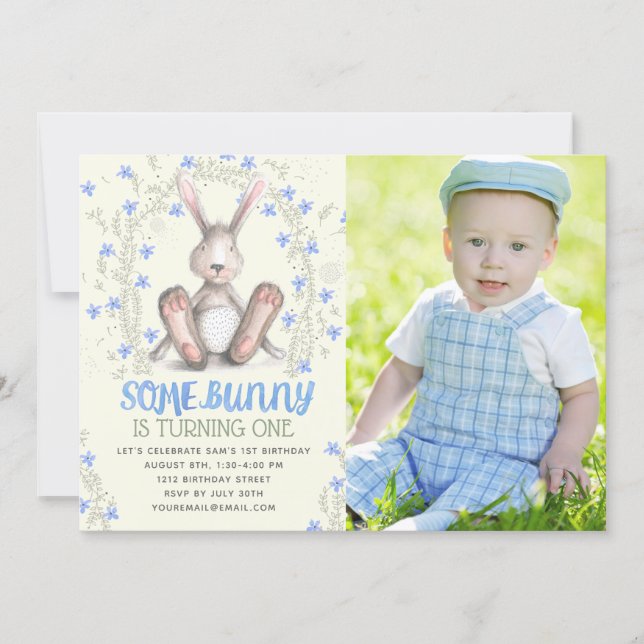 Boys Some Bunny Photo First Birthday Party Invitation (Front)