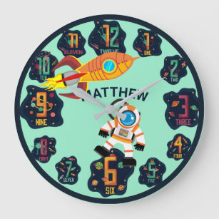 Boys Space Astronaut Rocket Planets Aliens Wall Large Clock