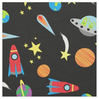 Boys Space Pattern Stars Planets Rockets Aliens Fabric