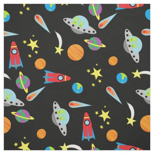 Boys Space Pattern Stars Planets Rockets Aliens Fabric