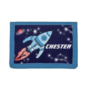 Boys space rocket blue add your name wallet