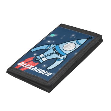 Boys space rocket blue your name and photo wallet