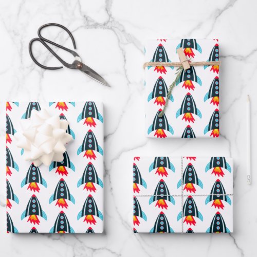 Boys Space Rocket pattern Wrapping Paper Sheets