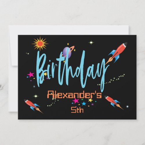  Boys Space Rocket Personal Birthday Invitation