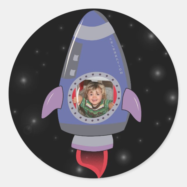 Boys Space Rocket Ship School Sticker Label (Front)