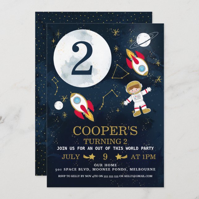 Boys Space Themed Birthday Invitation (Front/Back)