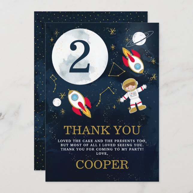 Boys Space Themed Birthday Thank You Card (Front/Back)