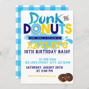 Boy's Splash Pool Dunk n Donut Party Birthday Invitation