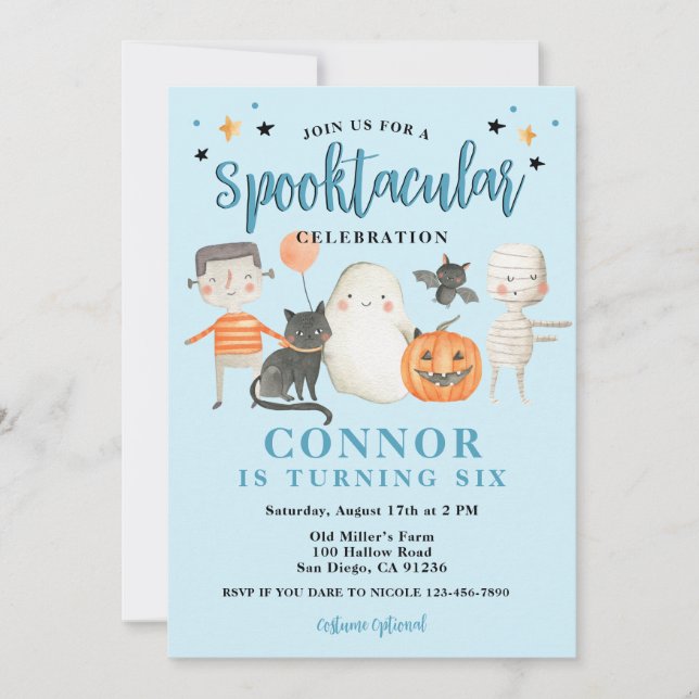 Boys Spooktacular Halloween Birthday Party Invitation (Front)