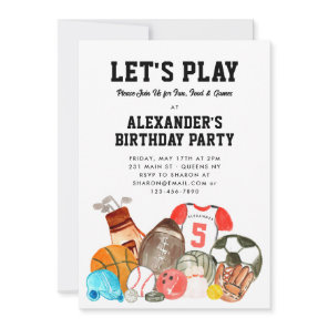 Boys Sports Balls Athletic All Star Kids Birthday Invitation