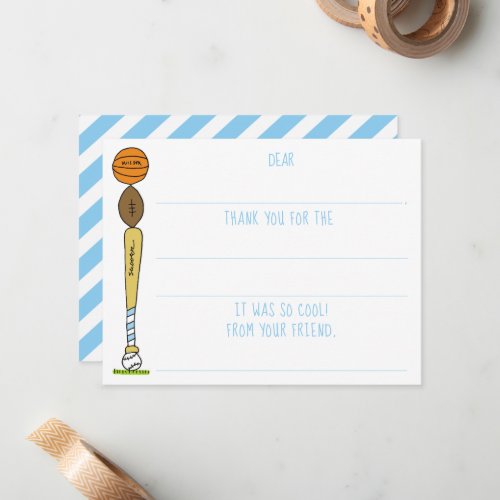 Boys Sports Balls Fill_In Birthday Thank You Note Card