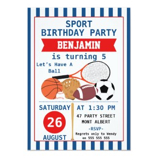 Boys Sports Birthday Party Invitation