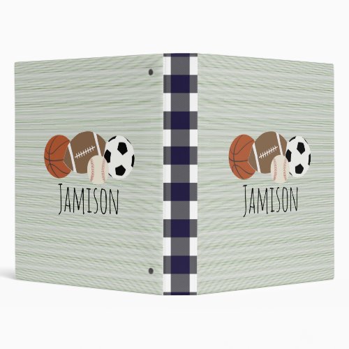 Boys Sports Green Stripe  Notebook 3 Ring Binder