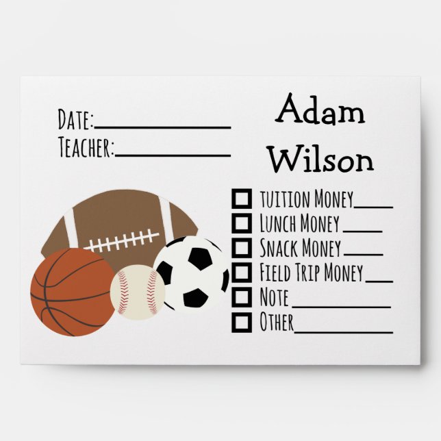 Boys Sports Green Stripe School Envelope (Front)