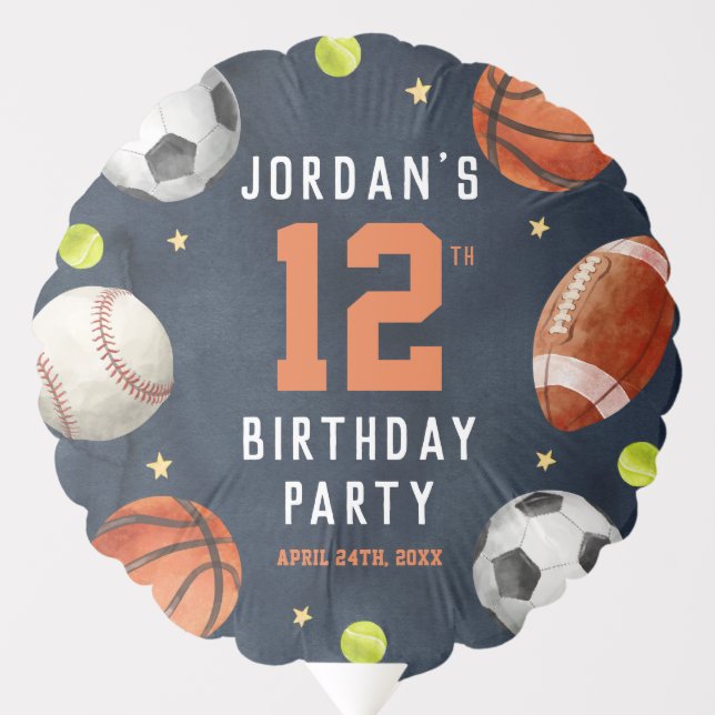 Boys Sports Navy Birthday Balloon (Front)