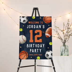 Boys Sports Navy Birthday Welcome Sign