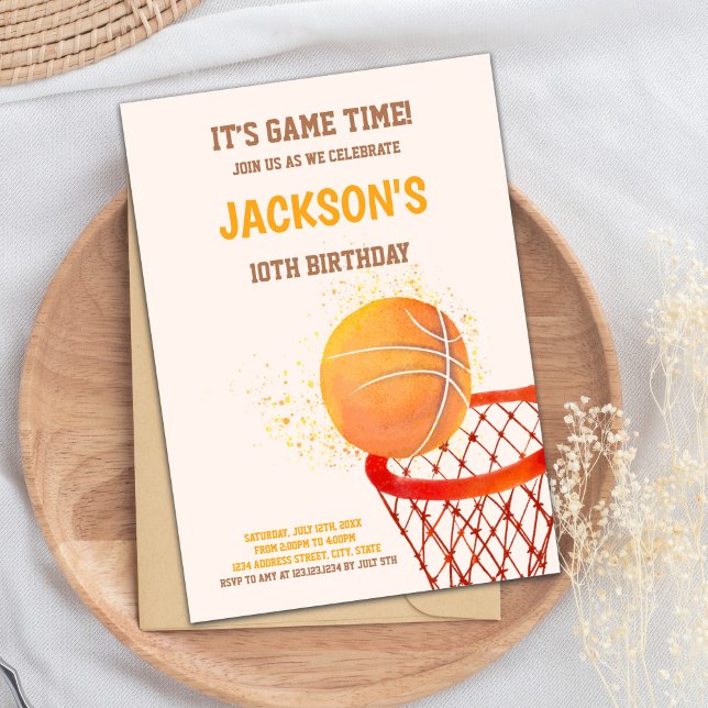 Boys Sports Party Card (Light Orange Basketball Invitations)