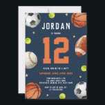Boys Sports Theme Navy Orange Birthday Party  Invitation<br><div class="desc">More Fun Theme Birthday Invitations Themes in the Little Bayleigh Store!</div>