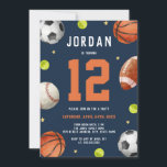 Boys Sports Theme Navy Orange Birthday Party  Invitation<br><div class="desc">More Fun Theme Birthday Invitations Themes in the Little Bayleigh Store!</div>