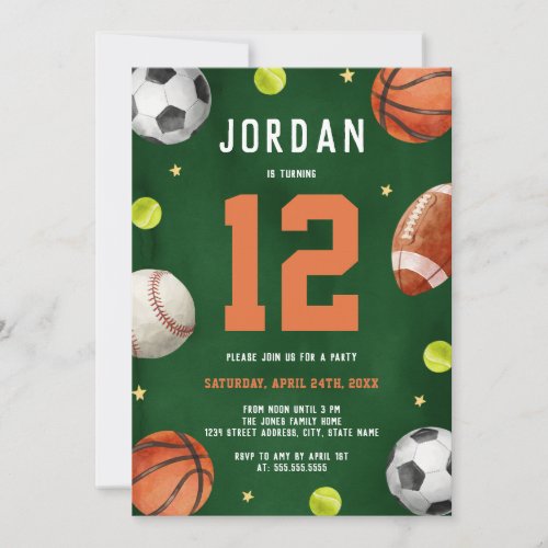 Boys Sports Theme Orange Green Birthday Party 