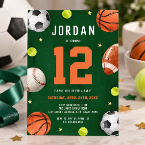 Boys Sports Theme Orange Green Birthday Party  Invitation