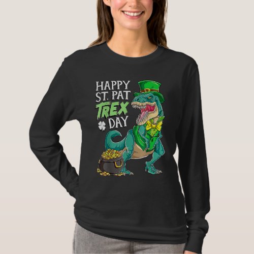 Boys St Patricks Day Kids Dinosaur Happy Pat Trex  T_Shirt