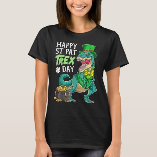Boys St Patricks Day Kids Dinosaur Happy Pat Trex  T_Shirt