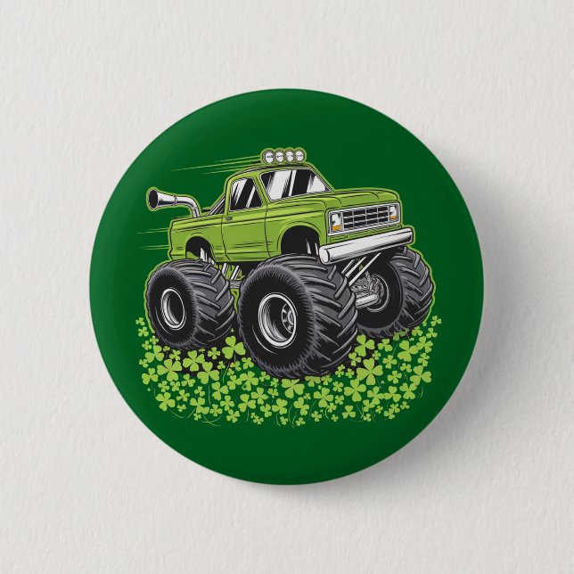 Boys St Patricks Day Toddler Lucky Monster Truck  Button (Front)