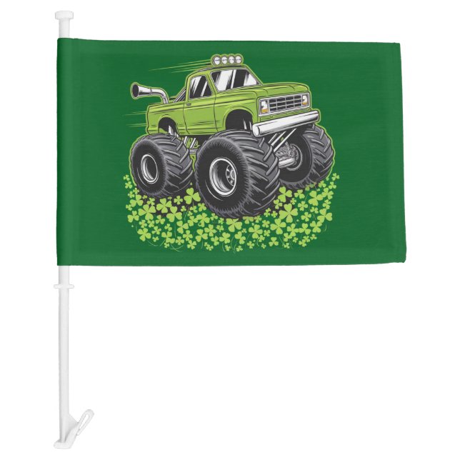 Boys St Patricks Day Toddler Lucky Monster Truck  Car Flag (Front)