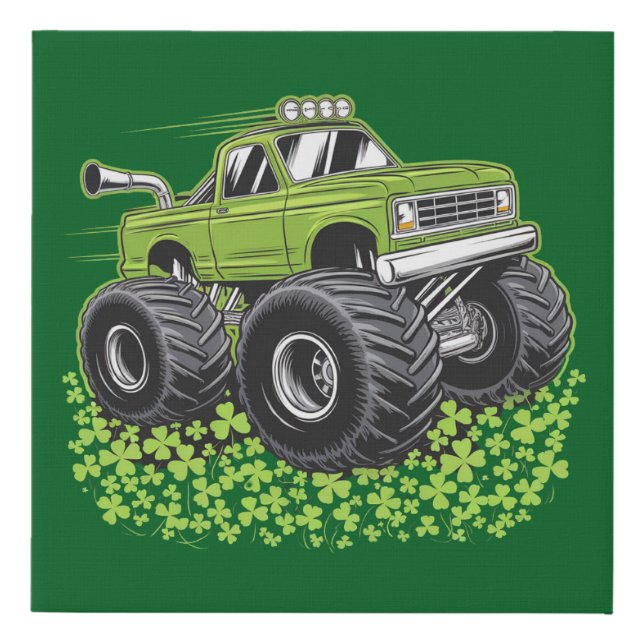 Boys St Patricks Day Toddler Lucky Monster Truck  Faux Canvas Print (Front)