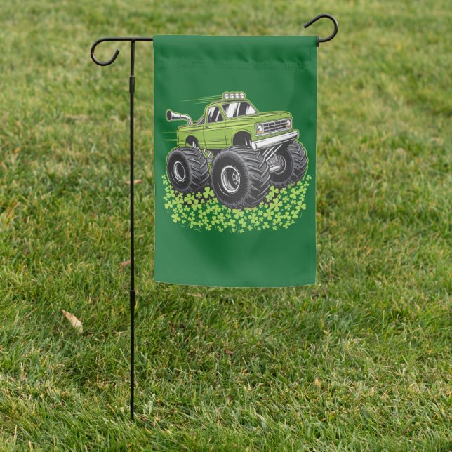 Boys St Patricks Day Toddler Lucky Monster Truck  Garden Flag (In SItu)